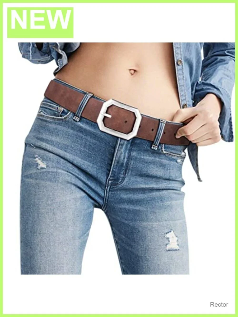Women's Reversible Leather Belt with Vintage Silver Buckle